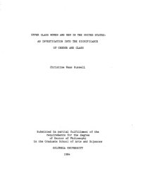 cover of the book Upper class women and men in the United States : an investigation into the significance of gender and class