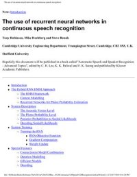 cover of the book The Use of Recurrent Neural Networks in Continuous Speech Recognition