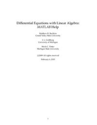 cover of the book Differential Equations with Linear Algebra: MATLAB Help