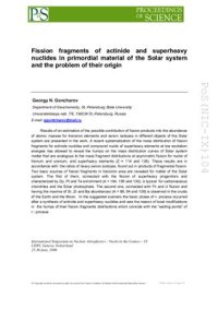 cover of the book Fission fragments of actinide and superheavy nuclides in primordial material of the Solar system and the problem of their origin