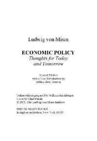 cover of the book Economic policy, thoughts for today and tomorrow