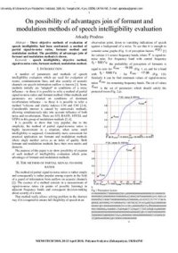 cover of the book On Possibility of Advantages Join of Formant and Modulation Methods of Speech Intelligibility Evaluation