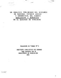 cover of the book Un análisis preliminar del discurso en quechua: estudio léxico y gramatical del cuento Taklluscha y Benedicto en el quechua de Ayacucho