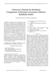 cover of the book A Recursive Method for Reliability Computation of Moranda’s Geometric Software Reliability Model
