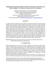 cover of the book Modeling and Experimental Study for Winter Performance of an Earth to Air Heat Exchanger: An Alternative Energy Source for Greenhouse