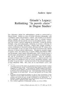 cover of the book Griaule’s Legacy: Rethinking la parole claire in Dogon Studies