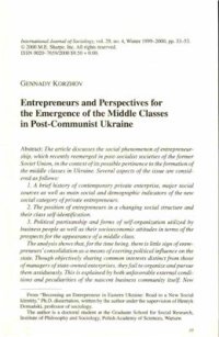 cover of the book Enterpreneurs and Perspectives for the Emergense or the middle classes in Post-Communist Ukraine