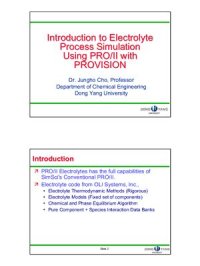 cover of the book Jungho Cho. Introduction to Electrolyte Process Simulation Using PRO/II with PROVISION