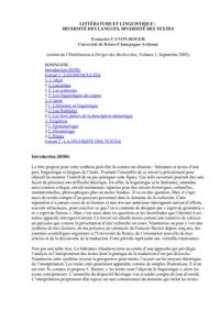 cover of the book Littérature et linguistique: diversité des langues, diversité des textes