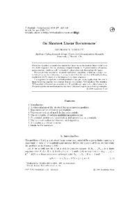 cover of the book Shortest linear recurrences. JSC 1999