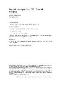 cover of the book Remark on algorithm 723 (Fresnel integral)