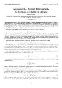 cover of the book Assessment of Speech Intelligibility by Formant-Modulation Method