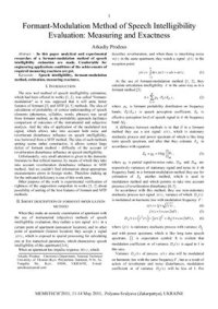 cover of the book Formant-Modulation Method of Speech Intelligibility Evaluation: Measuring and Exactness