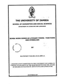 cover of the book Bemba Work Songs As Literary Forms: Functions and Symbolism