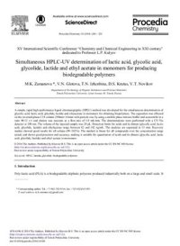 cover of the book Simultaneous HPLC-UV determination of lactic acid, glycolic acid, glycolide, lactide and ethyl acetate in monomers for producing biodegradable polymers