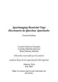 cover of the book Apurimaqpaq Runasimi Taqe, Diccionario de Quechua Apurimeño