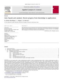 cover of the book Ionic liquids and catalysis: Recent progress from knowledge to applications