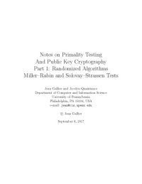 cover of the book Notes on Primality Testing And Public Key Cryptography, Part 1: Randomized Algorithms Miller-Rabin and Solovay-Strassen Tests [lecture notes]