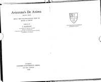 cover of the book De anima, being the psychological part of Kitab al-Shifa