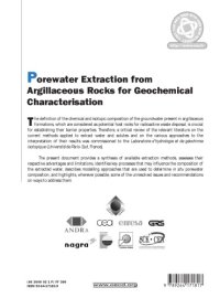 cover of the book Poorwater extraction from agrillaceous rocks for geochemical characterisation : methods and interpretation.