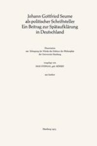 cover of the book  Johann Gottfried Seume als politischer Schriftsteller Ein Beitrag zur Spätaufklärung in Deutschland