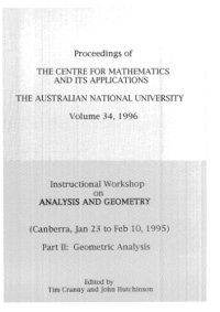 cover of the book Instructional workshop on analysis and geometry (Canberra, Jan 23 to Feb 10, 1995). Part II: Geometric analysis