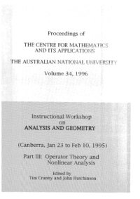 cover of the book Instructional workshop on analysis and geometry (Canberra, Jan 23 to Feb 10, 1995). Part III: Operator theory and nonlinear analysis