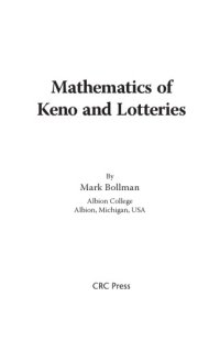 cover of the book Mathematics of Keno and Lotteries