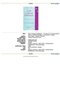 cover of the book Sixth Cartesian Meditation: The Idea of a Transcendental Theory of Method