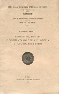 cover of the book Prospetto, sintesi e commentario della filosofia di Giordano Bruno