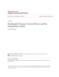 cover of the book Reading Job: Ricoeur’s Textual Theory and the Interpretation of Job