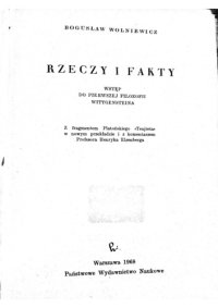 cover of the book Rzeczy i fakty : wstęp do pierwszej filozofii Wittgensteina