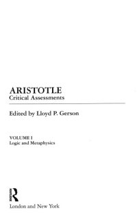 cover of the book Aristotle: Critical Assessments. Volume I: Logic and Metaphysics