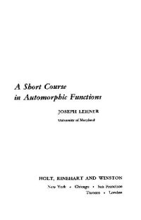 cover of the book A short course in automorphic functions