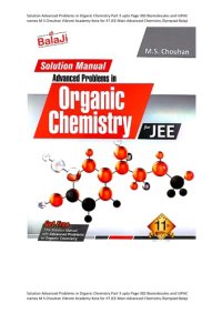 cover of the book Solution Advanced Problems in Organic Chemistry Part 3 upto Page 302 Biomolecules and IUPAC names M S Chouhan Vibrant Academy Kota for IIT JEE Main Advanced Chemistry Olympiad Balaji