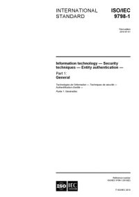 cover of the book International ISO/IEC Standard 9798-1: Information technology — Security techniques — Entity authentication — Part 1: General