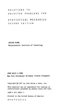 cover of the book solution for selected problems for statistical mechanics by kerson huang