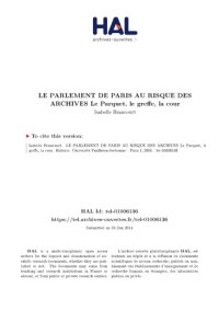 cover of the book Le Parlement de Paris au risque des archives: le parquet, le greffe, la cour