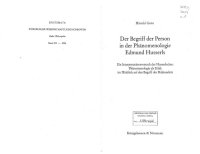 cover of the book Der Begriff der Person in der Phänomenologie Edmund Husserls: ein Interpretationsversuch der Husserlschen Phänomenologie als Ethik im Hinblick auf den Begriff der Habitualität