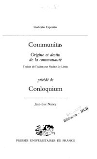 cover of the book Communitas : Origine et destin de la communauté