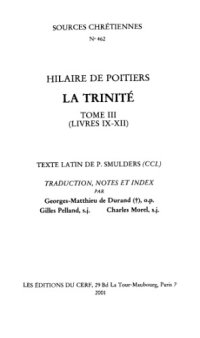 cover of the book La Trinité, Livres IX-XII, tome III