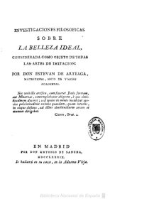 cover of the book Investigaciones filosóficas sobre la Belleza Ideal considerada como objeto de todas las Artes de imitación