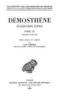 cover of the book Démosthène: Plaidoyers civils, Tome III: Discours XLIX - LVI