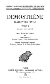 cover of the book Démosthène: Plaidoyers civils, Tome I: Discours XXVII - XXXVIII