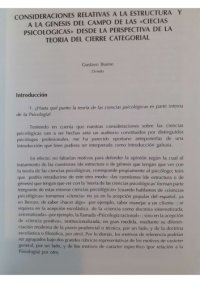 cover of the book Consideraciones relativas a la estructura y a la génesis del campo de las "ciencias psicológicas" desde la perspectiva de la teoría del cierre categorial