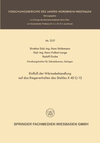 cover of the book Einfluß der Wärmebehandlung auf das Biegeverhalten des Stahles X 40 Cr 13