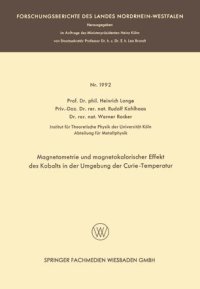 cover of the book Magnetometrie und magnetokalorischer Effekt des Kobalts in der Umgebung der Curie-Temperatur