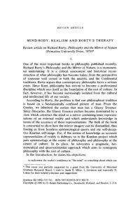 cover of the book Mind-body, realism and Rorty's therapy. Review article on richard rorty, Philosophy and the Mirror of Nature