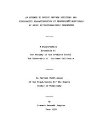 cover of the book An attempt to modify certain attitudes and personality characteristics of prejudices [sic] individuals by group psychotherapeutic techniques