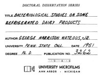 cover of the book BACTERIOLOGICAL STUDIES ON SOME REFRIGERATED DAIRY PRODUCTS